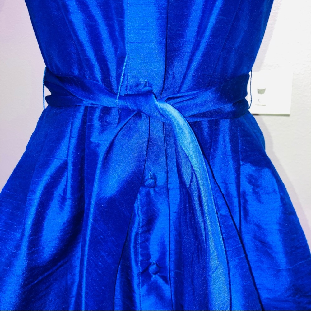 Tahari ASL Bright Cobalt Blue Tie Front Shirt Dress 100% Silk Career Work Sz 2 - Picture 5 of 8